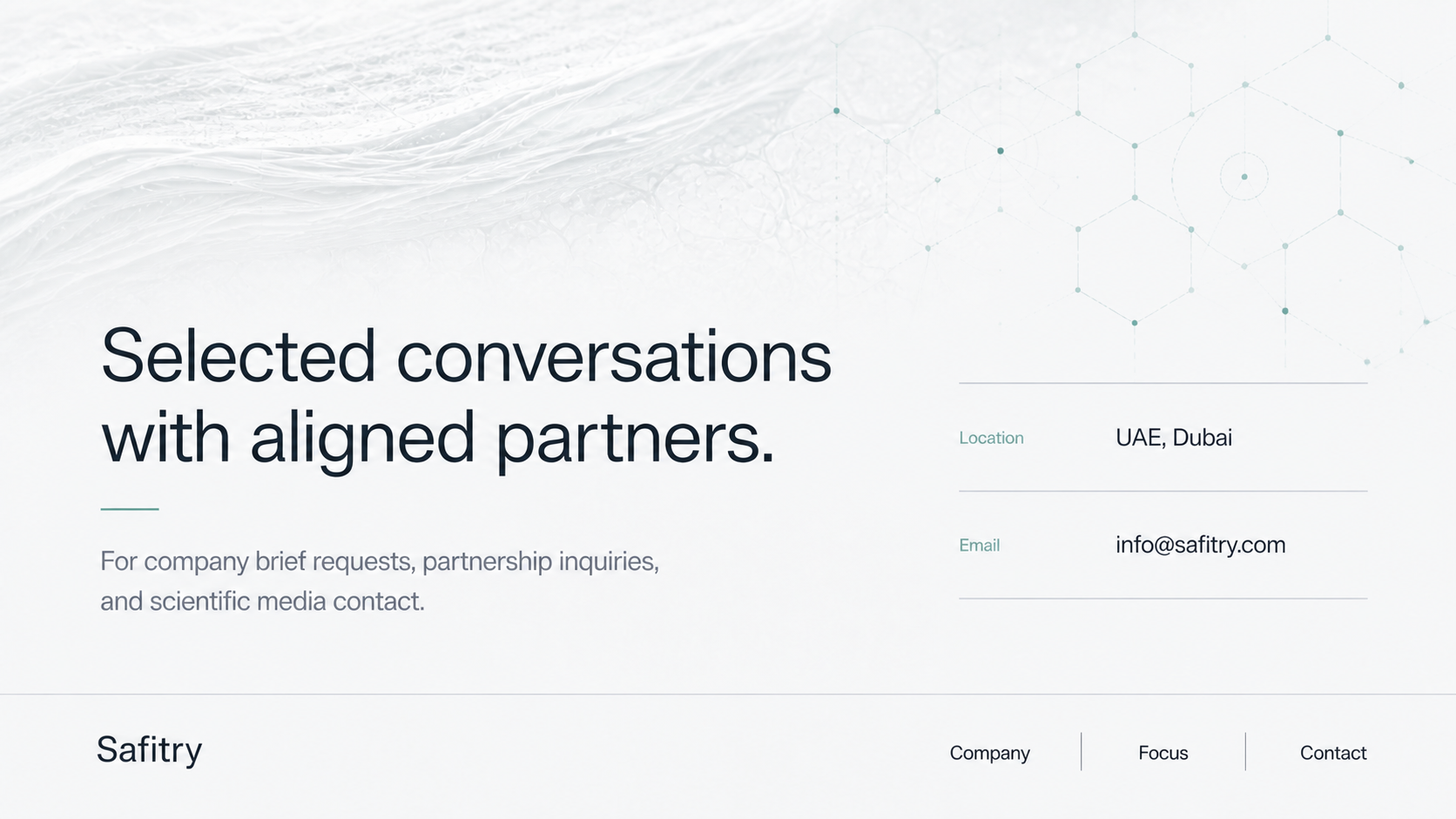 Safitry contact footer with UAE, Dubai and info@safitry.com.